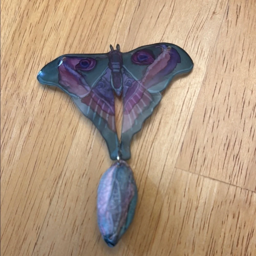 Handmade Luna Moth Pendant Purple Green Artisan Jewelry Focal